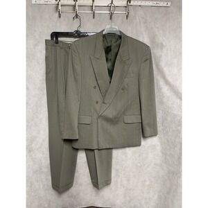Paulo Solari Suit Men 42R Green Athletic Flannel Double Breasted Wool 33X32 Luxe